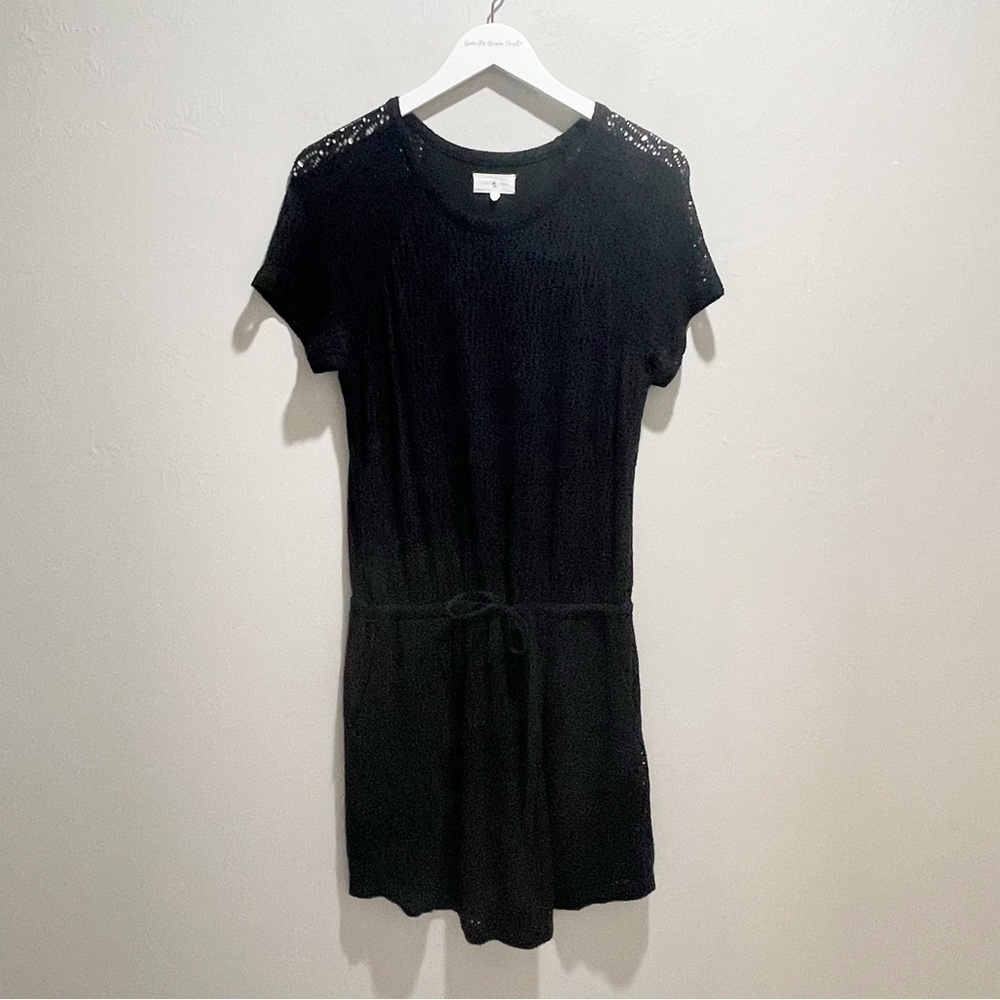 LOU & GREY LOFT Women’s Black Crochet Lace Short Sleeve Dress Pockets Lined Sz S